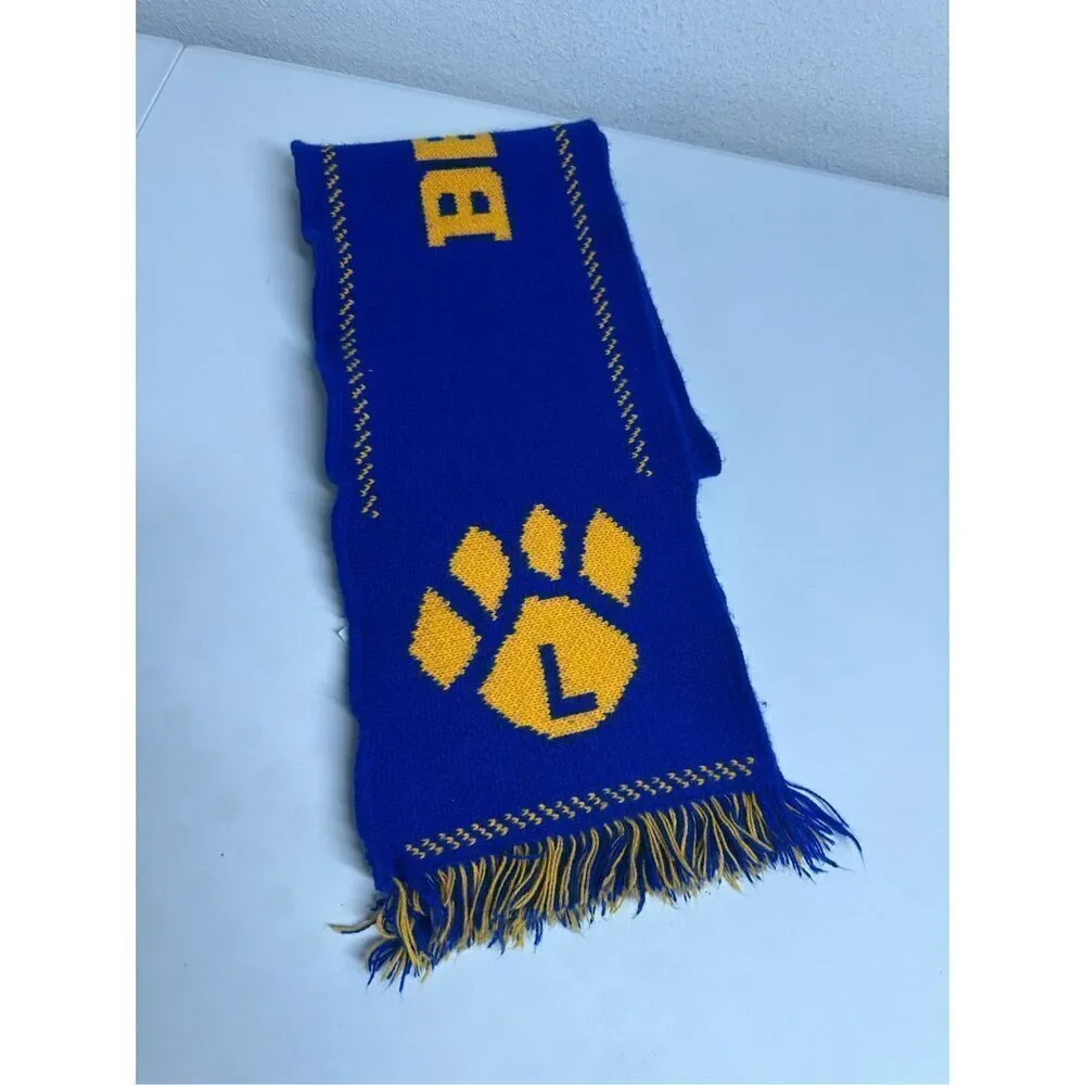 Rare Vintage George Bollenbach Co. Bear Country Cotton Blue Yellow Scarf 54”x7”